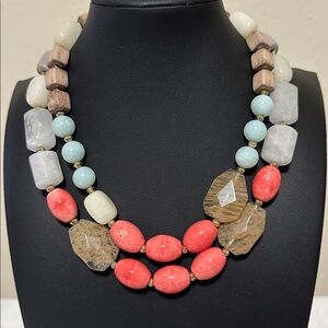 Loft Natural Stone & Quartz Multi-Color Double Strand Chunky Beaded Necklace